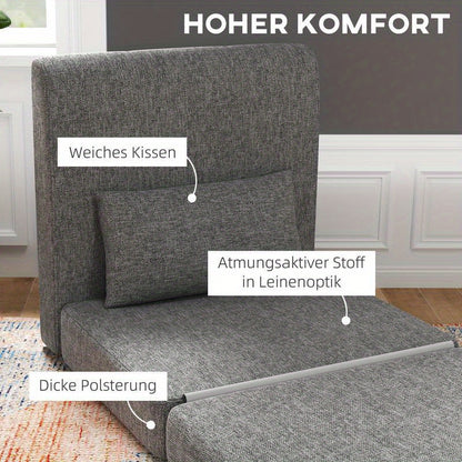 Opvouwbare Slaapstoel – Slaapzetel – Relaxstoel – Slaapfauteuil – Multifunctionele Stoel – 3-Posities Verstelbaar – Stevig Metalen Frame – Grijze Stoffering – Ruimtebesparend Design – Eenvoudige Montage