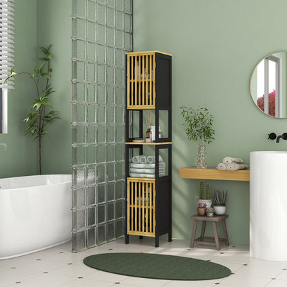 Badkamer Kolomkast – Opbergkast – Standaardkast – Badkamermeubel – Kast Met Deuren – Twee Deuren En 2 Open Niches – Compact 30x32x172 cm – Anti-Kantel Veilig