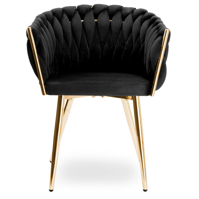Fauteuil – Relaxstoel – Loungestoel – Zetel – Draaifauteuil – Zwarte Fluwelen Bekleding – Gouden Metalen Poot