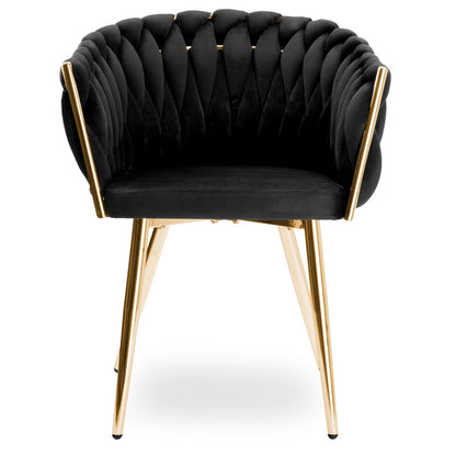Fauteuil – Relaxstoel – Loungestoel – Zetel – Draaifauteuil – Zwarte Fluwelen Bekleding – Gouden Metalen Poot