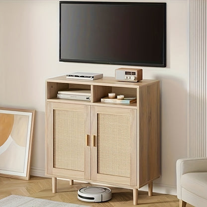 Modern Rattan Dressoir – Kast – Opbergkast – Sideboard – Buffetkast – Kunststof Hout – Makkelijk Te Monteren – Natuurlijk Eiken Afwerking