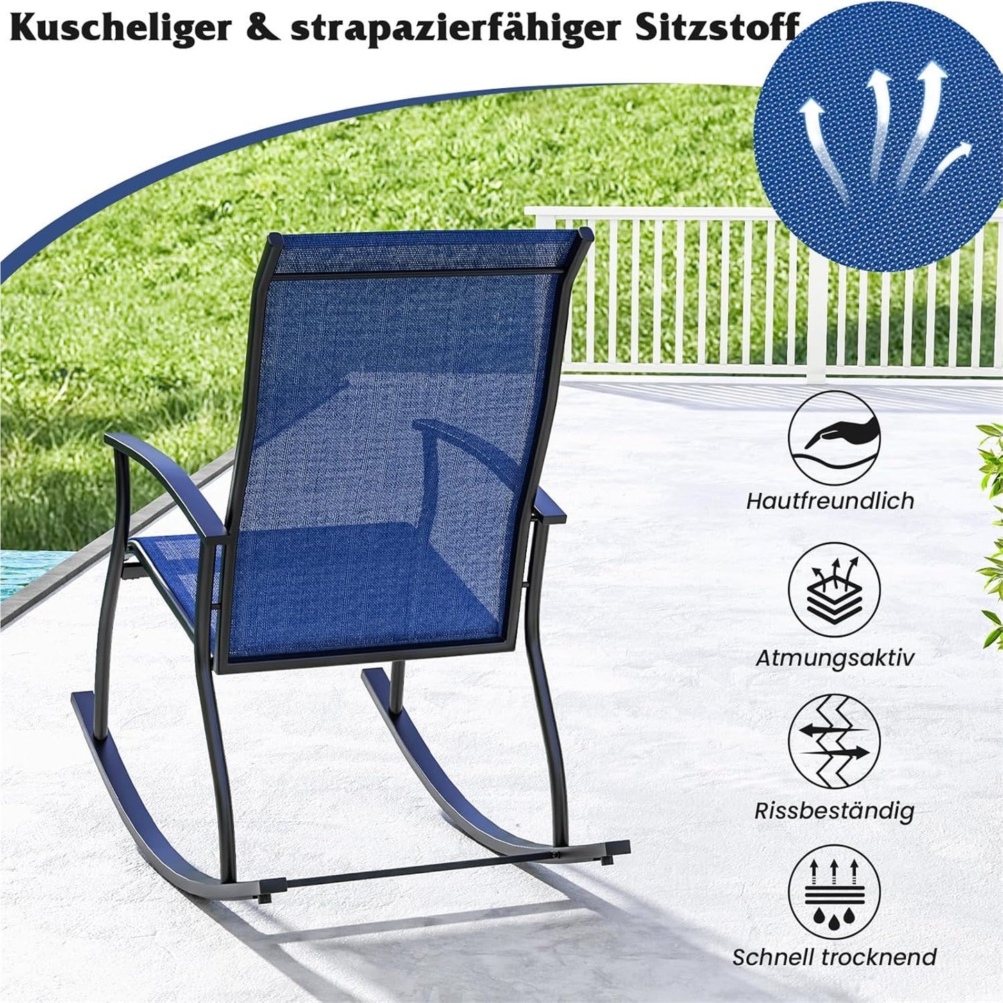 Schommelstoel – Relaxstoel – Fauteuil – Voedingsstoel – Tuinstoel – Hoge Rugleuning – Ademend Scheurvast Stof