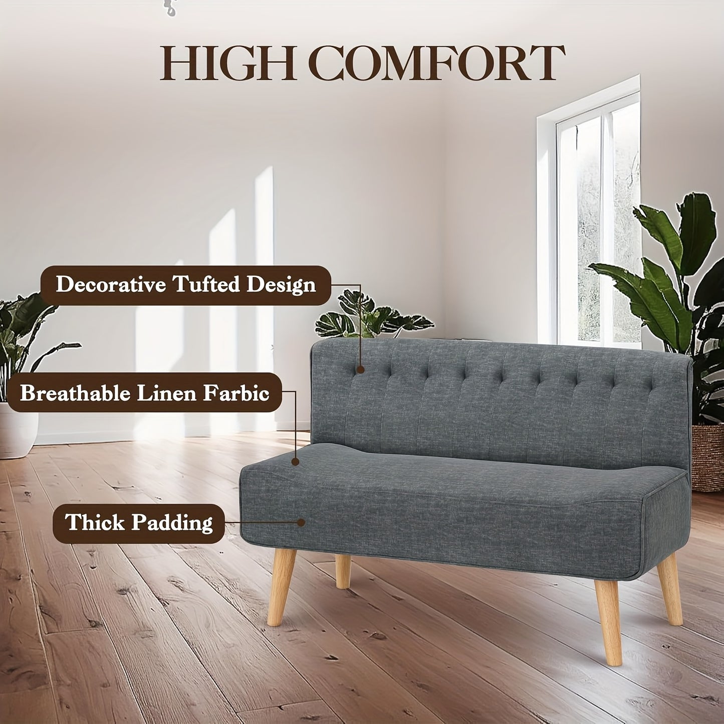 2-Zitsbank – Tweezitsbank – Sofa – Loveseat – Compact Bank – Modern Grijs – Houten Poten – Compact Formaat voor Kleine Ruimtes
