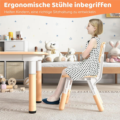 Kinder Tafel – Kindertafel – Speeltafel – Tafel Met Stoelen – Kinderstoel Set – Verstelbare Hoogte – Groot Graffiti Tafelblad 120x60 cm – Natuurlijk Houtkleur