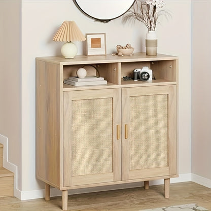 Modern Rattan Dressoir – Kast – Opbergkast – Sideboard – Buffetkast – Kunststof Hout – Makkelijk Te Monteren – Natuurlijk Eiken Afwerking