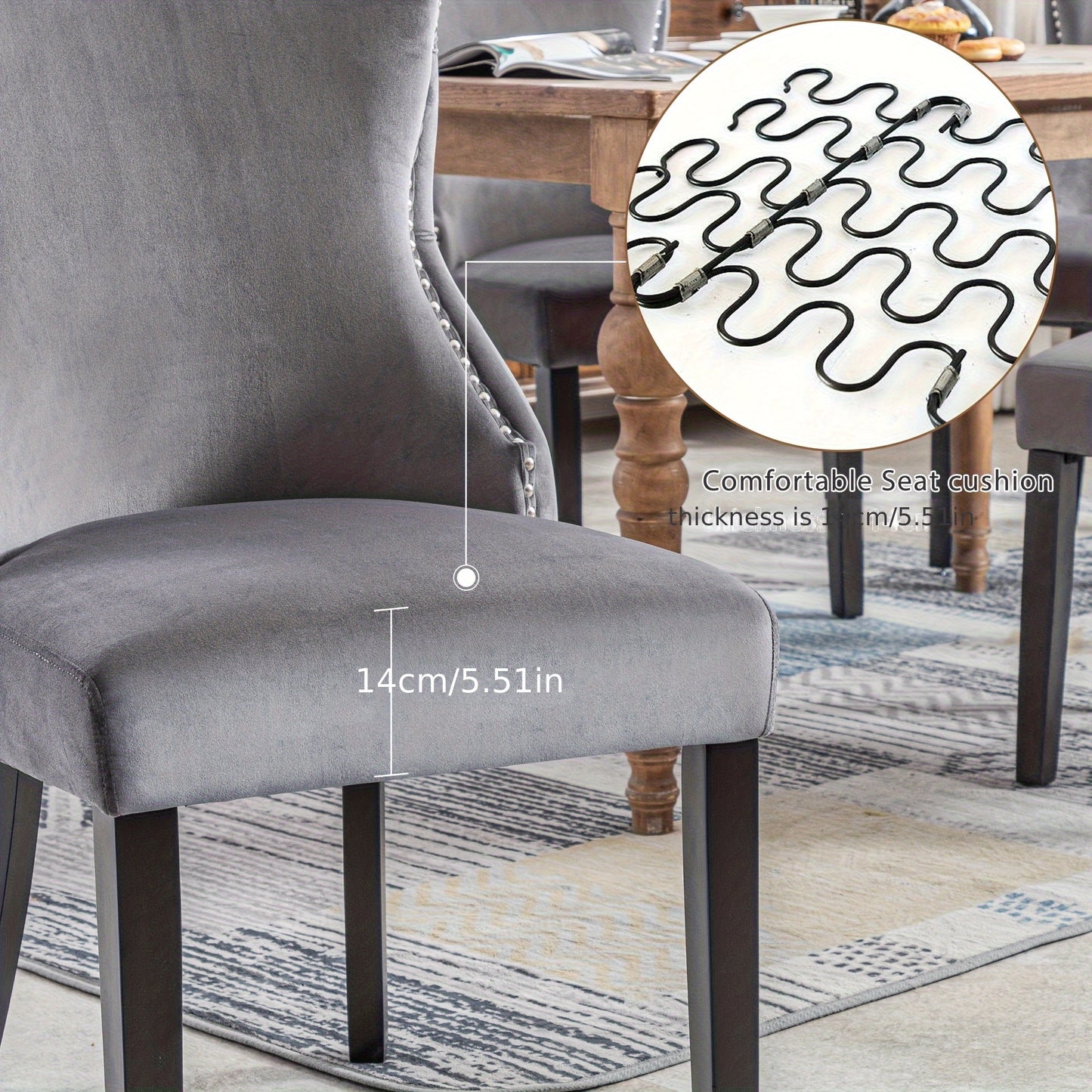 Dining Chair, Four-Legged Chair, Grey Velvet Dining Chair with Button Stitching for Absolute Comfort, Grey, Two Pieces, 50*45*91 Cm