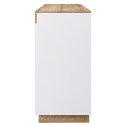 Ladekast – Commodes – Opbergkast – Dressoir – Ladenkast – Wit + Eiken – 3 Laden en 2 Deuren – Bamboe Materiaal & Minstens 68,58 cm Hoogte
