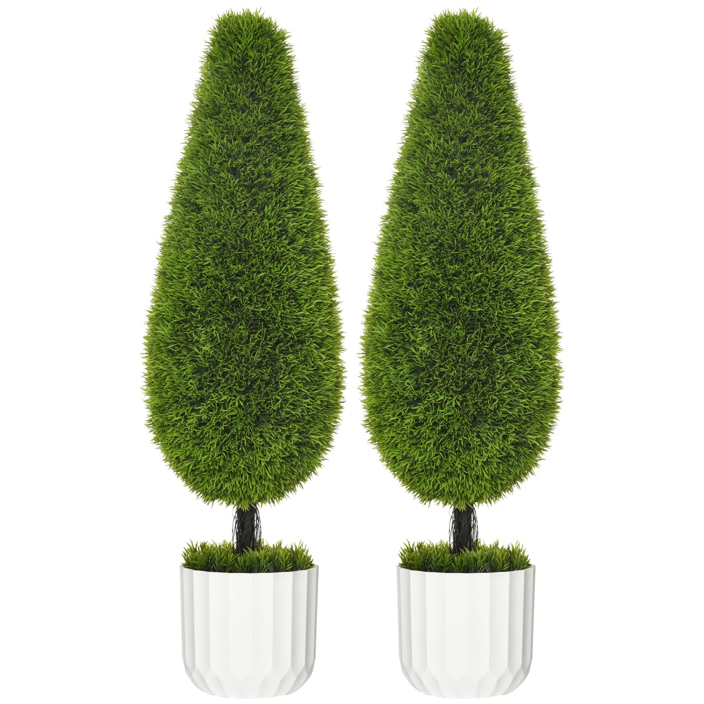 Kunstcipres Set – Kunstboom – Nepplant – Sierplant – Groen – Onderhoudsvrij – 90 cm Hoog – Inclusief Pot Met Cementvulling