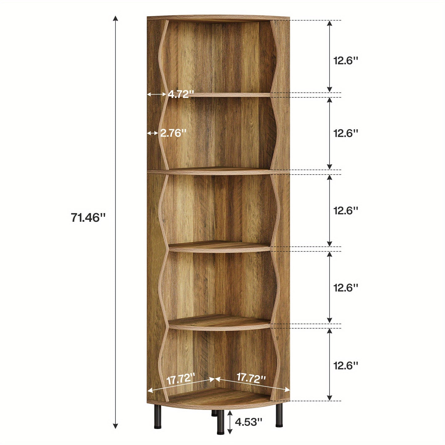 Hoekshelf – Hoekplank – Hoekkast – Hoekmeubel – Hoekopberger – Extra Hoog 182 cm – Robuuste Houtlook Bruine Afwerking