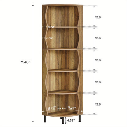 Hoekshelf – Hoekplank – Hoekkast – Hoekmeubel – Hoekopberger – Extra Hoog 182 cm – Robuuste Houtlook Bruine Afwerking