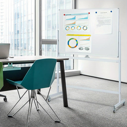 Whiteboard – Schoolbord – Schrijfplank – Magnetisch Bord – Droog Uitwisbaar – Dubbelzijdig Schrijfoppervlak – Mobiel Met Wieltjes – 120 x 90 cm – Inclusief Pentray En Accessoires