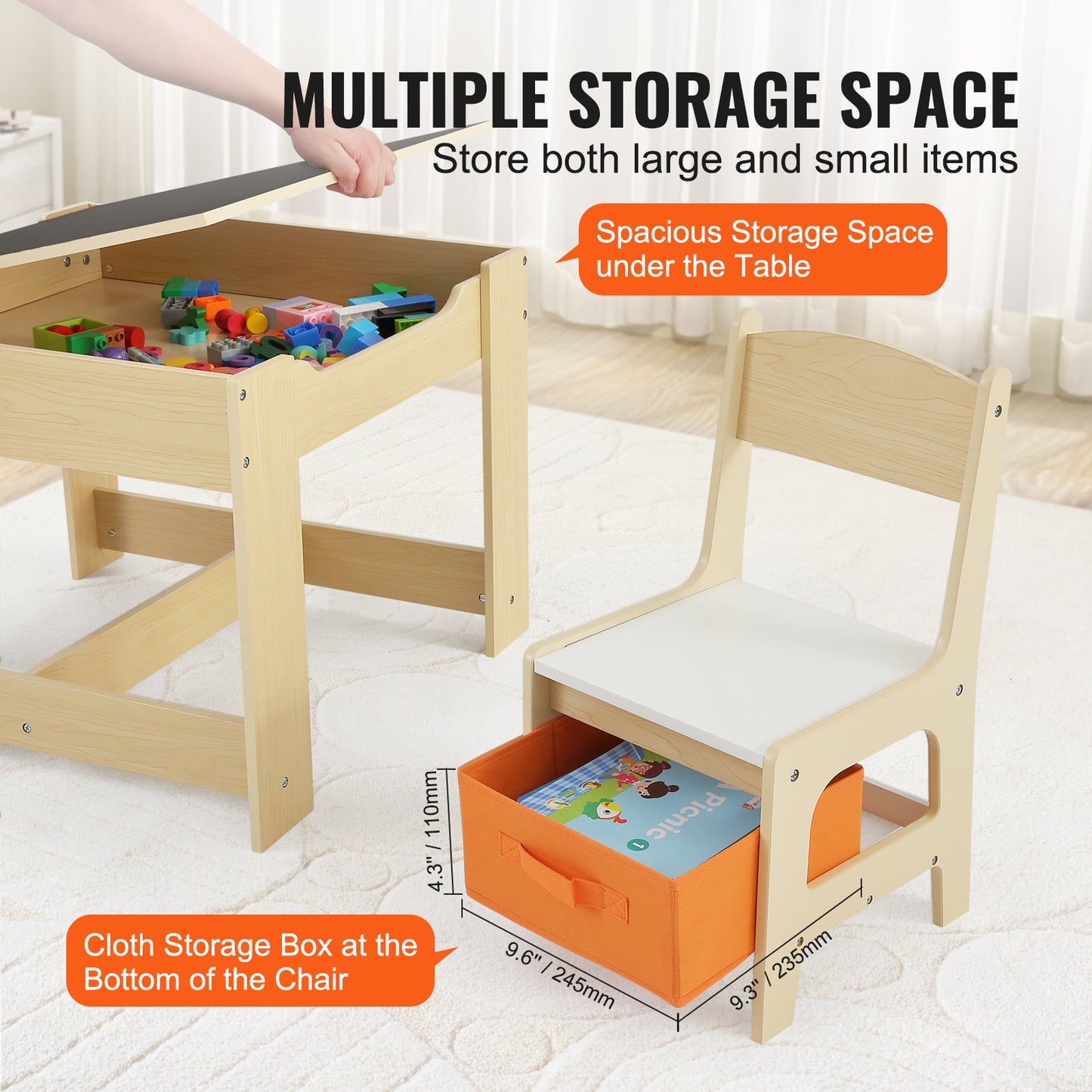 Kinderstoel met Tafel – Kinderstoelen Set – Speeltafel – Knutseltafel – Eettafeltje – MDF Variant – Verstelbaar Tafelblad Met Whiteboard & Krijtbord – Inclusief Opbergruimte
