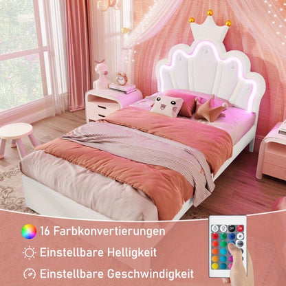 Princess Bed – Kinderbed – Jeugdbed – Bed Met Opberglades – LED Bed – 90x200 cm – Verstelbare Hoofdbord Met Afstandsbediening