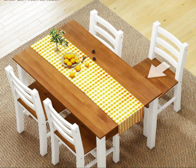 Eettafelset – Dinerset – Houten Tafel Set – Eetkamerset – Massief Hout – Stevig Massief Dennenhout – Modern Bruin-Witte Afwerking
