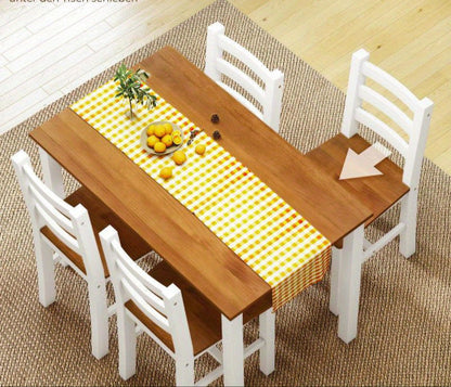 Eettafelset – Dinerset – Houten Tafel Set – Eetkamerset – Massief Hout – Stevig Massief Dennenhout – Modern Bruin-Witte Afwerking
