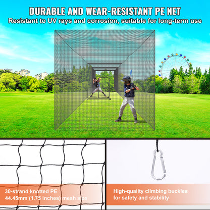 Baseballnet – Batting Cage Net – Trainingsnet – Honkbalnet – Softbalnet – Professioneel En Volledig Omsloten – 16,8x3,7x3,7 Meter – Duurzaam PE Materiaal Met Deur En Draagtas