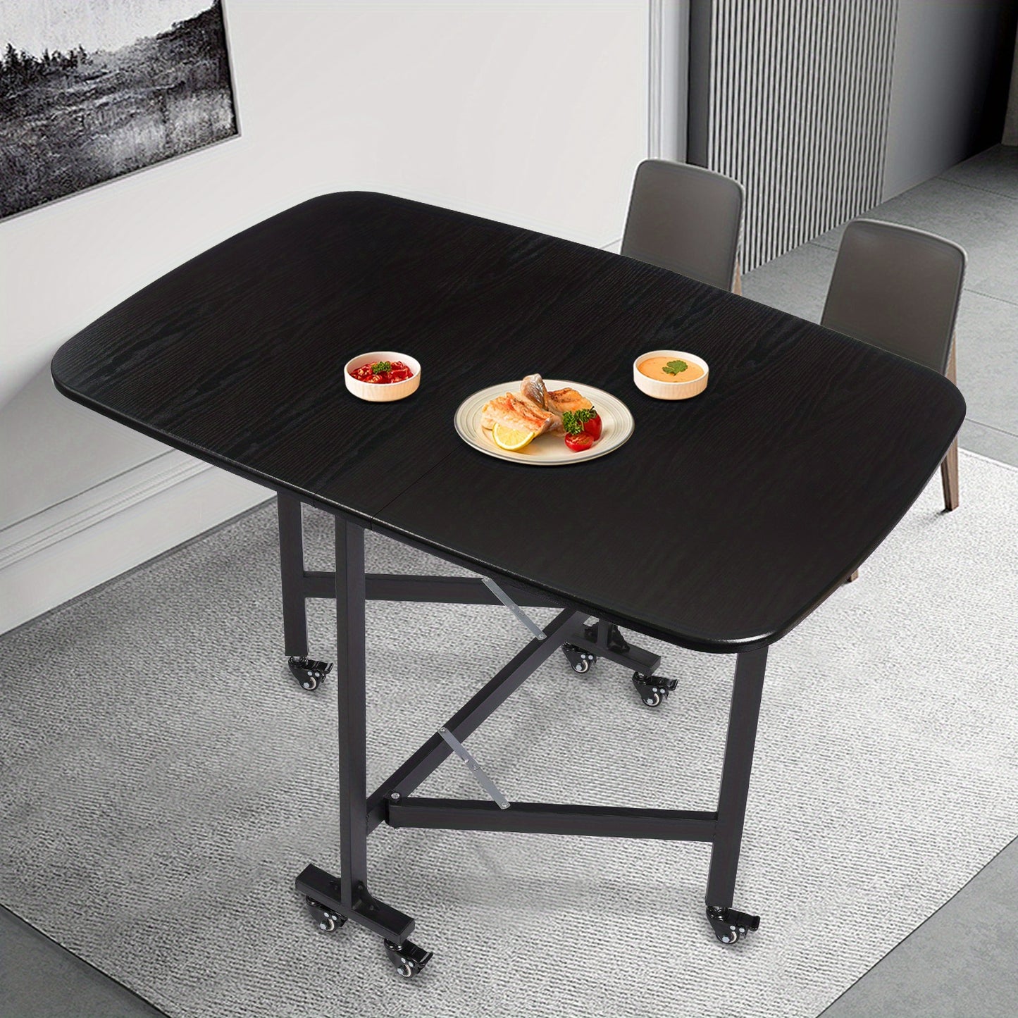 Inklapbare Tafel – Vouwtafel – Opklapbare Tafel – Verrijdbare Tafel – Bijzettafel – Modern – Compact Design met 6 Zwenkwielen en Draagvermogen tot 100 kg