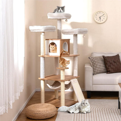 Krabpaal – Kattenboom – Kattenpaal – Krabmeubel – Kattenmeubel – 168 cm Hoog – Zachte Zitplekken en Sisal Krabpalen