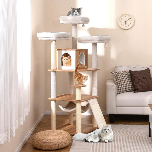 Krabpaal – Kattenboom – Kattenpaal – Krabmeubel – Kattenmeubel – 168 cm Hoog – Zachte Zitplekken en Sisal Krabpalen