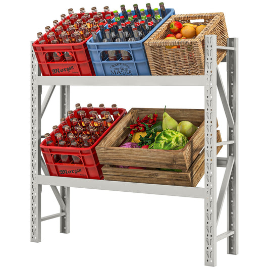 Drankenkistenrek – Bewaarkastje – Opbergrek – Krattenrek – Stelling – Wit Stalen Frame – Verstelbare Hoogte – 110x30x110 cm – 6 Kratten capaciteit