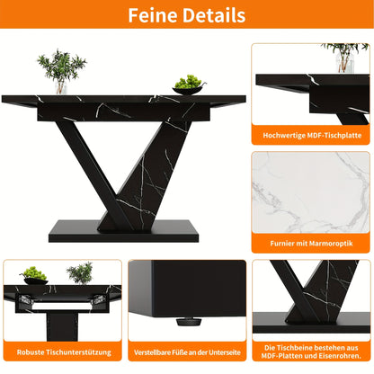 Uitschuifbare Eettafel – Verstelbare Tafel – Keukentafel – Uitbreidbare Tafel – Eettafel Zwart Marmerpatroon – 120-160 cm Uitbreidbaar – Krasbestendig & Onderhoudsvriendelijk