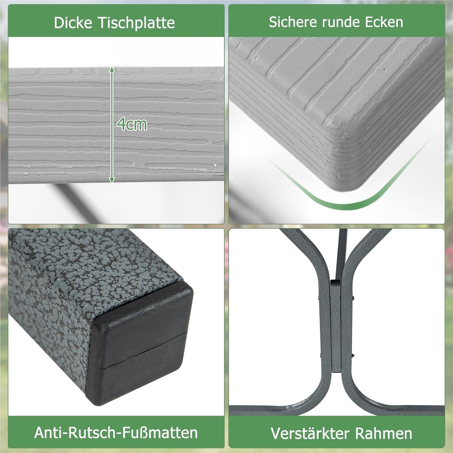 Biertafeltje – Biertafel – Bierbank – Biertafelset – Biertentset – Weerbestendig HDPE Tafelblad – Inclusief Parasolhouder – Voor 6-8 Personen – Grijs