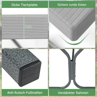 Biertafeltje – Biertafel – Bierbank – Biertafelset – Biertentset – Weerbestendig HDPE Tafelblad – Inclusief Parasolhouder – Voor 6-8 Personen – Grijs