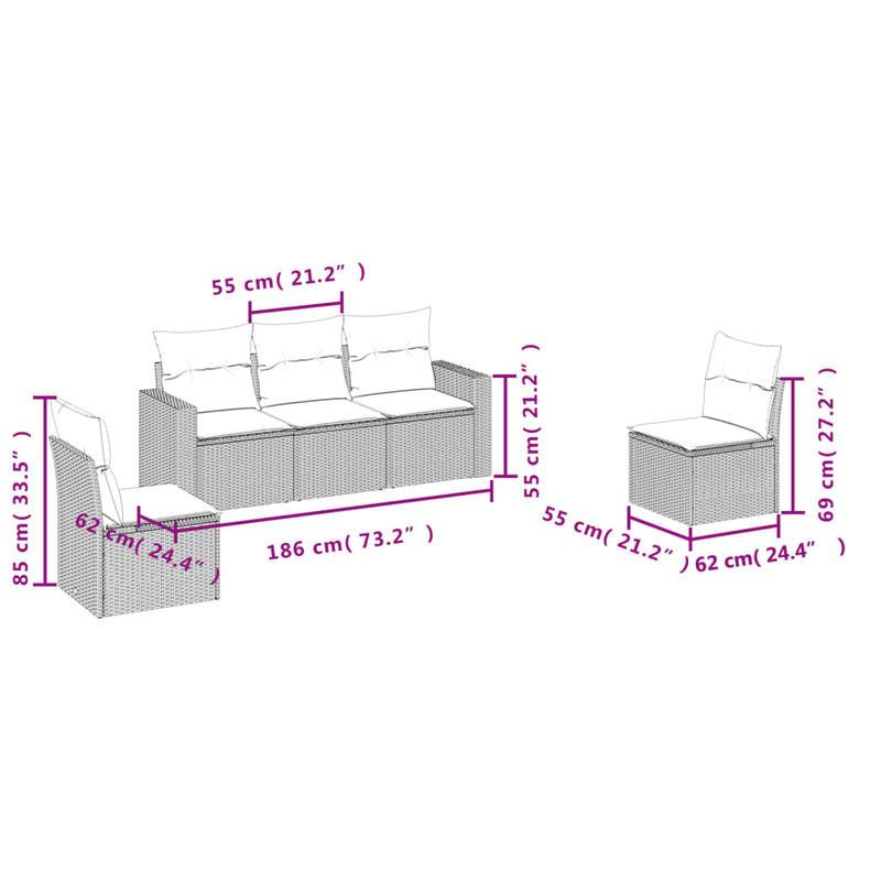 Loungeset – Tuinmeubel – Buitenbank – Tuinbank – Balkonset – Beige Kussens – Weerbestendig Poly Rattan – Afneembare Kussens