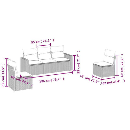 Loungeset – Tuinmeubel – Buitenbank – Tuinbank – Balkonset – Beige Kussens – Weerbestendig Poly Rattan – Afneembare Kussens
