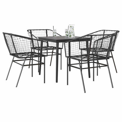 5-delige tuinset – tuintafel set – tuinmeubilair – tuinmeubels – buitentafel – zwart poly rattan – gehard glazen blad – duurzaam metalen frame