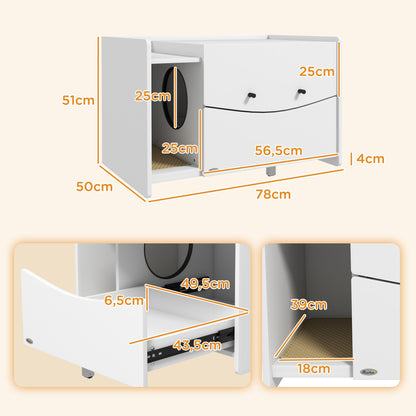 Kattenbak Meubel – Kattenbak Huis – Kattenbak Verbergen – Kattenbak Kast – Kattenbak Bijzettafel – Met Schuiflade – 2 Ventilatiegaten – Wit Fiberboard – Met Zandvangmat – Geschikt Tot 5 Kg Katten
