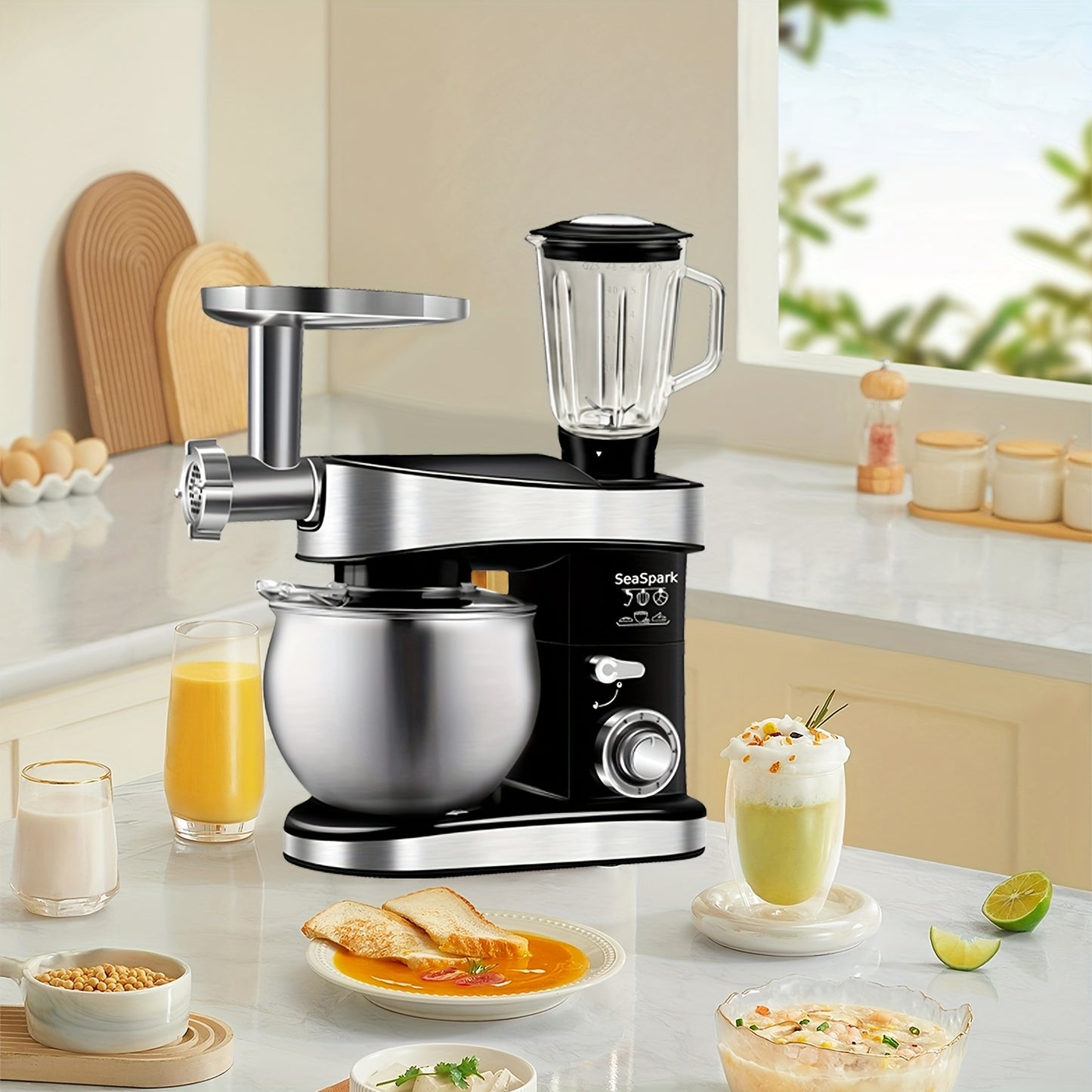 Keukenmixer – 6-in-1 Mixer – Keukenmachine – Deegmixer – Staande Mixer – Zwart – 6 Snelheidsstanden met Pulse – 6,3 Liter RVS Mengkom