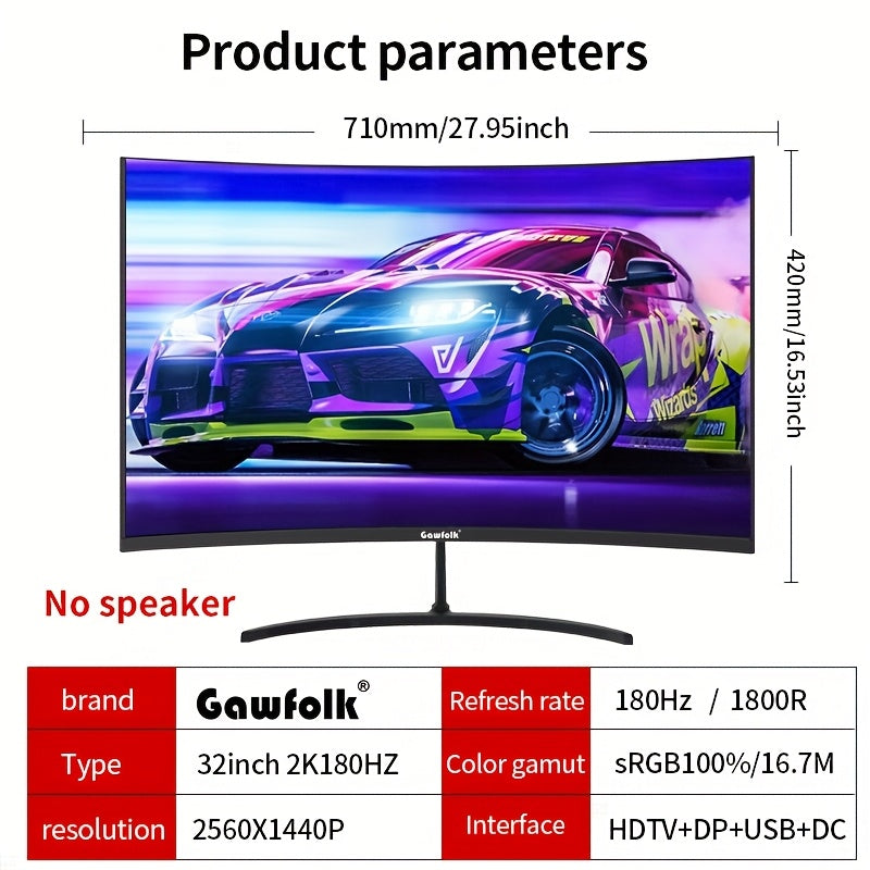 32-inch Curved Monitor – 2K Scherm – Gaming Monitor – PC Scherm – Computerscherm – 180Hz Verversingssnelheid – 2560x1440 Resolutie