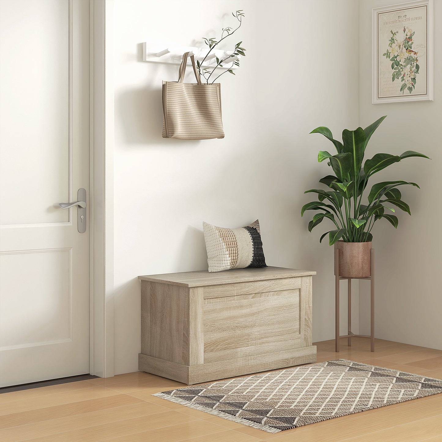 Opbergkist – Speelgoedkist – Houten Kist – Opbergbox – Opbergton – Veiligheidscharnier – 80 x 40 x 45 cm Naturel