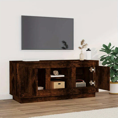 Tv-meubel – Tv-kast – TV-standaard – Entertainmentmeubel – Mediameubel – Smokey Eiken – 102x35x45 cm – Hoogwaardig Gefineerd Hout