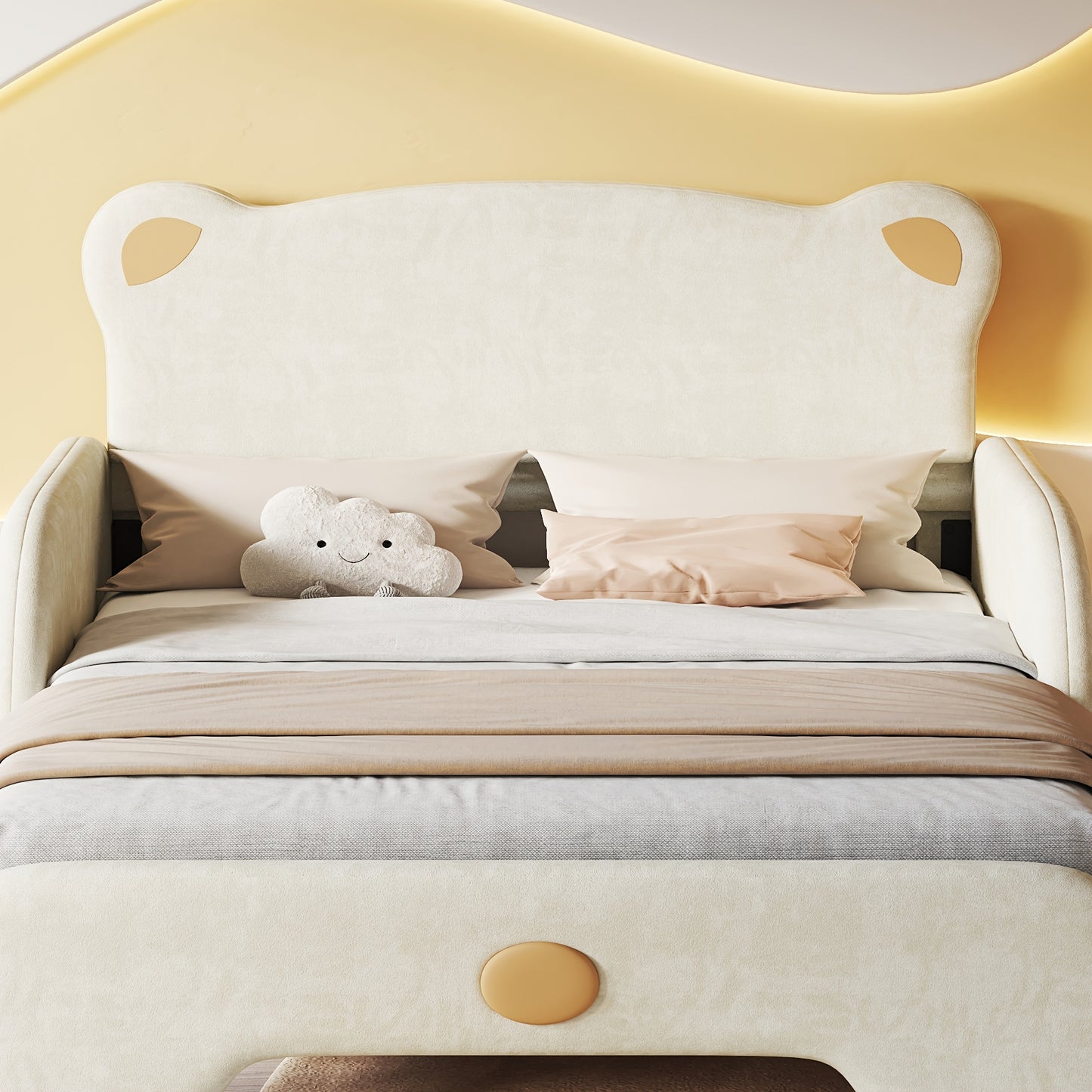 Berenbed – Berenbedbank – Kinderbed – Slaapbank – Uitschuifbed – Beige Kleur – Zachte Beschermranden – Duurzaam Bamboe Materiaal