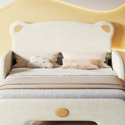 Berenbed – Berenbedbank – Kinderbed – Slaapbank – Uitschuifbed – Beige Kleur – Zachte Beschermranden – Duurzaam Bamboe Materiaal