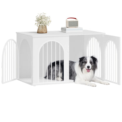 Hondenbench – Hondenkooi – Huisdiervangkooi – Hondenkennel – Hondenschuur – Middelgrote Honden – Wit – 3-Deurs Boogvormige Deur – Stevig Metalen Frame – Multifunctioneel Meubelstuk – 60x100x63 cm