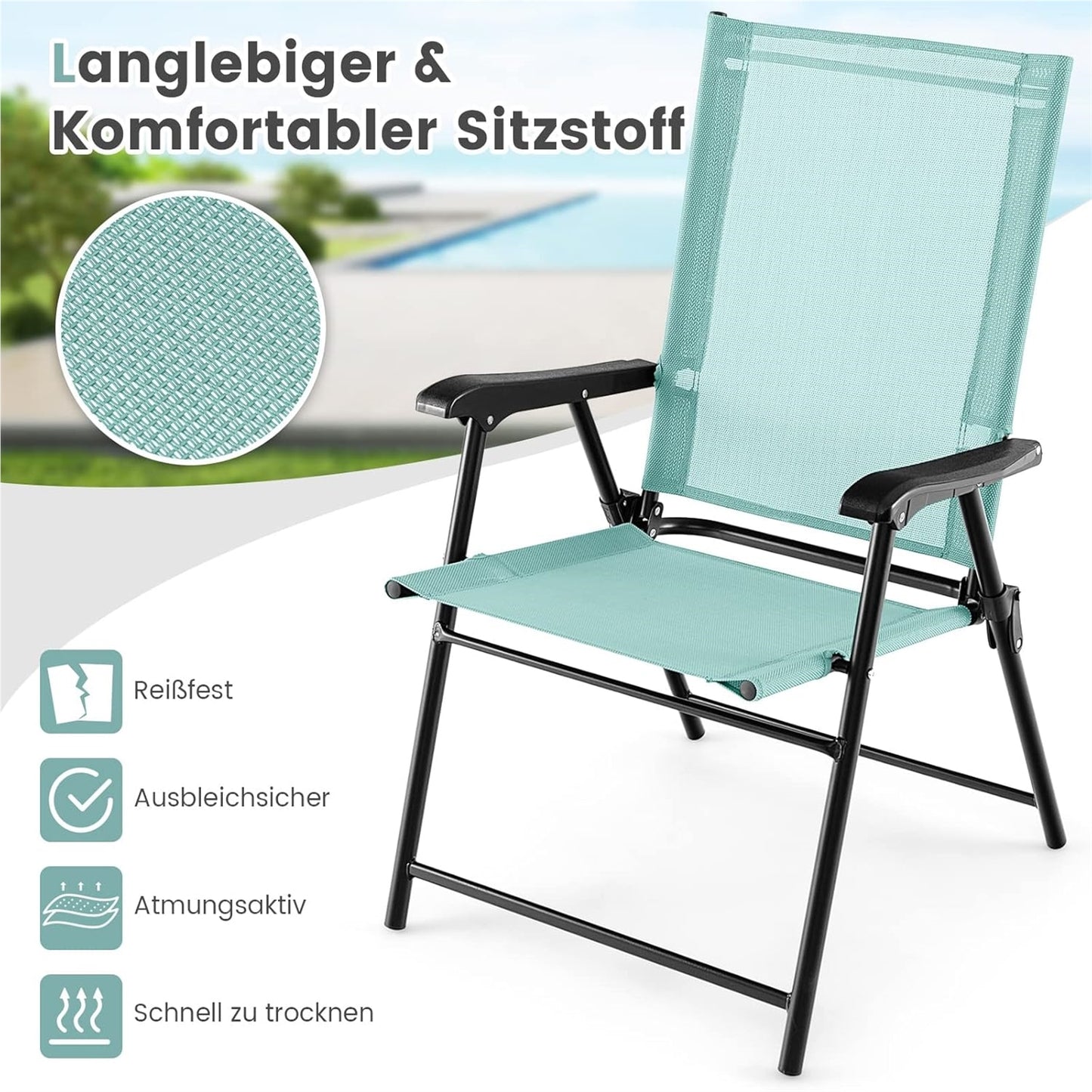 Tuinstoelen – Tuinmeubelen – Balkonstoelen – Inklapbare Stoelen – Terrasstoelen – Mintgroen – Weerbestendig Stof – Stevig Metalen Frame
