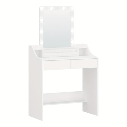 Make-uptafel – Kaptafel – Make-up Bureau – Schminktisch – Make-up Tafel Wit – Met Verstelbare LED-Verlichting – 2 Lades En 3 Open Vakken