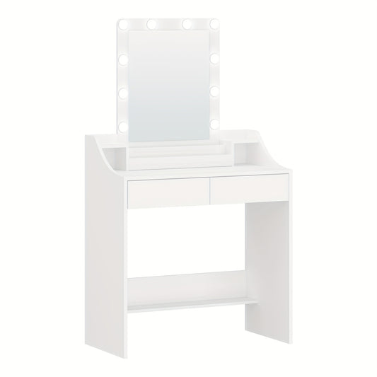 Make-uptafel – Kaptafel – Make-up Bureau – Schminktisch – Make-up Tafel Wit – Met Verstelbare LED-Verlichting – 2 Lades En 3 Open Vakken