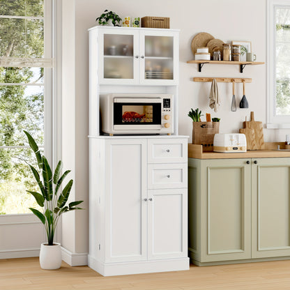 Keukenkast – Keukenbuffet – Opbergkast – Kast – Keukenmeubel – Wit – Matglas Deuren – 7 Verstelbare Planken – MDF – Ruim Werkblad 68,5 cm