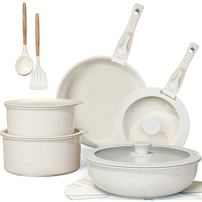 Keramische Kookset – Pannenset – Kookpannen – Keukengerei – Serviesset – 17-delig – Inductie Geschikt – Afneembare Handgrepen