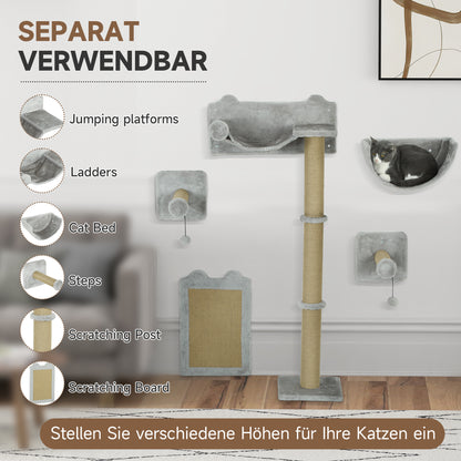 Wandklimset Kat – Muurklimset Katten – Krabpaal – Krabmat – Kattenmand – Lichtgrijs – Ruimtebesparend – Duurzaam Sisal