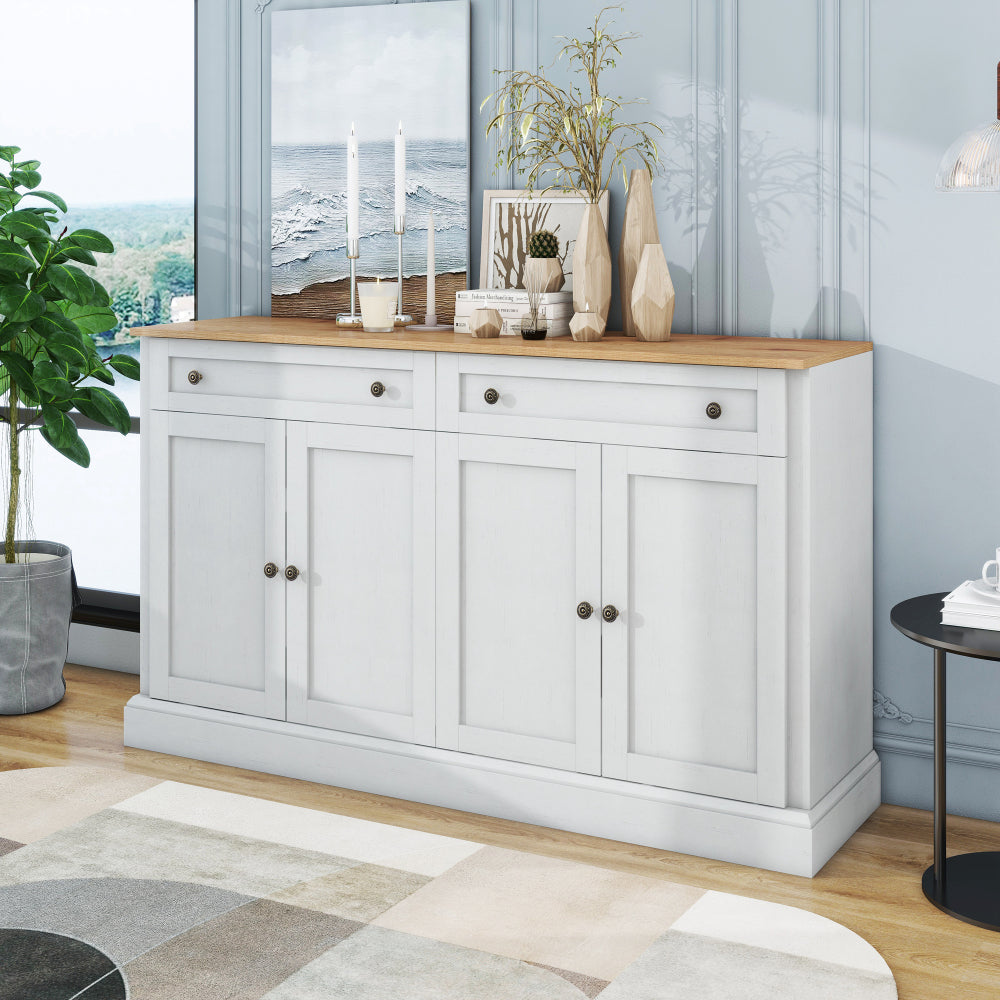 Large Modern 4-Door Cabinet with Double Drawers - -Standing Storage Unit, Dining Room & Furniture, 150x86x40cm, Metal Frame Contemporary Sideboard for Apartments, Houses, Hotels (Space-Saving Design)