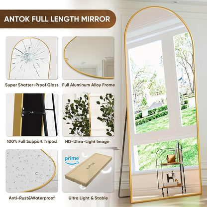 Vloerspiegel – Volledige Lengte Spiegel – Staande Spiegel – Grote Spiegel – Boogspiegel – Aluminium Frame – Schokbestendig Glas – 180x66 cm – Vrijstaand Design