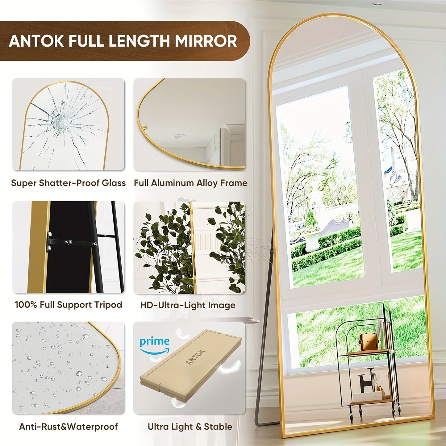 Full-Length Arched Floor Mirror with Shatterproof Glass & Aluminum Alloy Frame - 180x66cm Large Vertical Standing Mirror with Sturdy Base, Full Length Mirror Floor Standing, Mirror Full Length, Stand Full-length Mirror, Large
