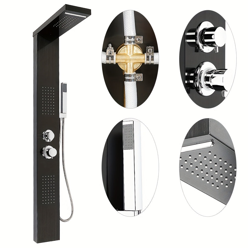 Douchepaneel – Douchekolom – Regendouche – Handdouche – Douchezuil – Zwart RVS – 4 Functies – Compact 130 cm Hoog