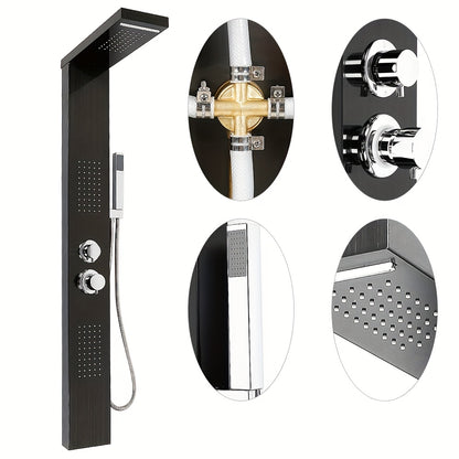 Douchepaneel – Douchekolom – Regendouche – Handdouche – Douchezuil – Zwart RVS – 4 Functies – Compact 130 cm Hoog