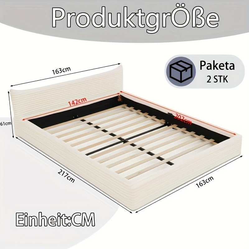 Tweepersoonsbed – Dubbelbed – Bedframe – Slaapbank – Logeerbed – Donkergrijs – Chenille Hoofdbord – Stevig Houten Frame